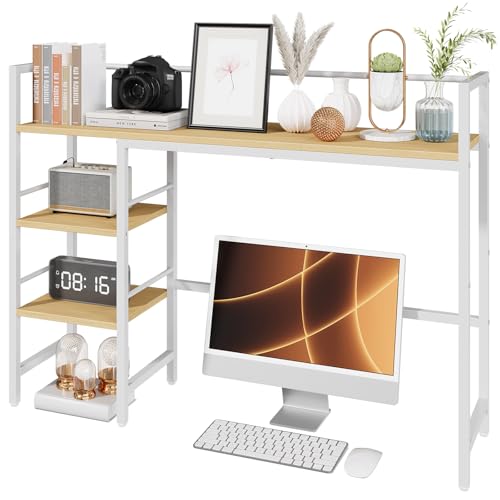 HavenlyYouth Desk Shelf, 38.6 Inch Wood Desk Organizer Shelf for Computer Monitor, Desk Hutch Storage, Desktop Shelf for Top of Desk, 3 Tier Desktop Bookshelf for Home Office Dorm, White - color: White, size: 38.6"
