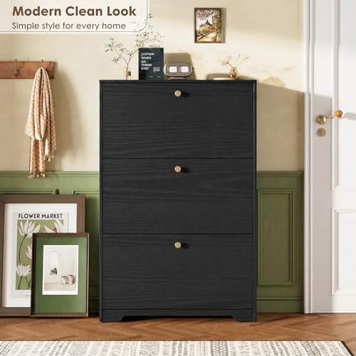 Nicetree Shoe Cabinet with 3 Flip Drawers, Narrow Shoe Organizer Cabinet, Freestanding Shoe Rack Cabinet, Modern Shoe Storage Cabinet for Entryway, Hallway, Foyer, Black - color: Black, style: 3-Drawers