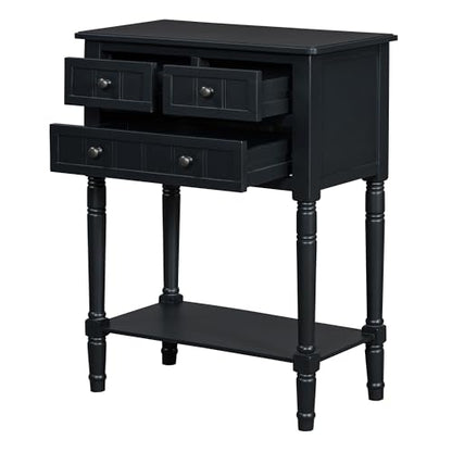 GDFStudio Narrow Console Table - Slim Sofa Tables with 3 Storage Drawers & Bottom Shelf,Solid Wood Frame,Distressed Finish - Accent Table for Living Room,Hallway,Small Spaces,Entryway,23.7" Black - color: Black