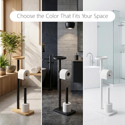 Toilet Paper Holders Free Standing, Holds up to 7 Rolls Toilet Paper Stand with Storage, Bathroom Toilet Paper Organizer with Top Shelf for Small Items, 1-Min Rotating-Lock Assembly, Black,L