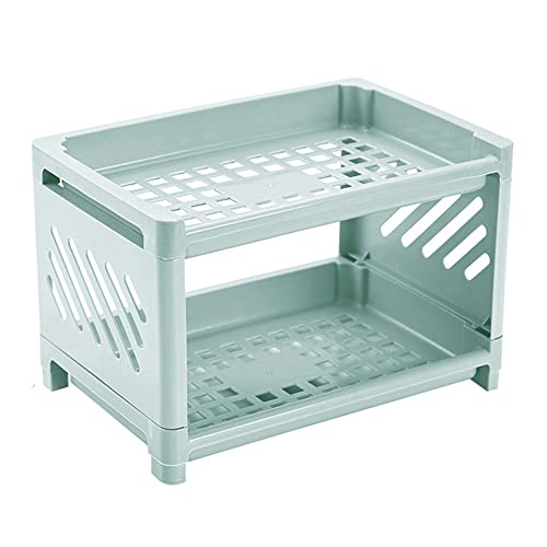 2 Tier Plastic Countertop Shelf Organizer Storage Rack, Multifunction Pantry Storage Organizer Kitchen Spice Rack Bathroom Shelf Organizer Tabletop Shelf Organizer (Green) - color: Green