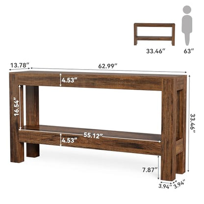 LITTLE TREE 63-Inch Wood Entryway Table, Long Farmhouse Narrow Console Table for Living Room, Hallway, Sofa, Entry, Entrance, Foyer, Behind Couch with 2-Tier Shelves, Brown - color: Red Brown