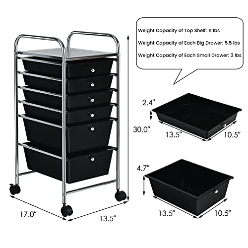 DREAMADE Rolling Cart with Storage Drawers, Utility Cart with Removable Plastic Drawers, Lockable Wheels, Art Cart for Classroom Organization Art Supplies Office Scrapbook (6 Drawers, Black) - color: Black, style: 6 Drawers
