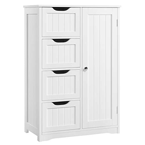 Topeakmart Free-Standing Cabinet with Four Drawers and Cupboard, White | Wooden Bathroom Cabinet, Storage Cabinets,for Bathroom and Kitchen - color: White, size: 22 x 12 x 32.5 In (LxWxH)