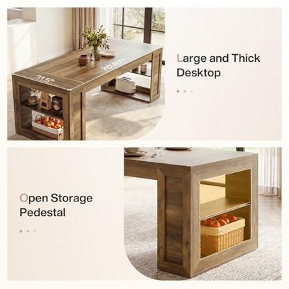 Tribesigns Farmhouse Dining Table with Storage Shelves, 70.8-Inch Large Rectangle Wooden Kitchen Dinner Table for 6 for Kitchen, Dining Room, Living Room