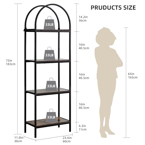 Garvee Arched Bookshelf 4 Tier,Arched Display Racks,Tall Standing Bookshelves with Metal Frame,Modern Open Storage Shelf Display Rack for Bedroom, Living Room, Home Office | Tall Standing Bookshelves ,Modern Open Storage Shelf Display Rack for Bedroom, Li