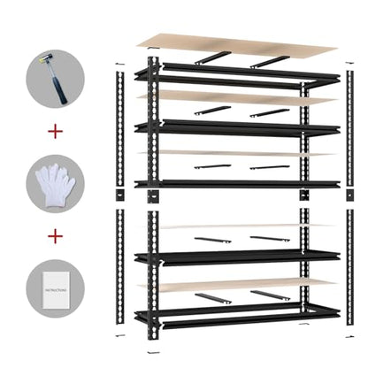 48W Garage Shelving,3250 LBS Heavy Duty Garage Shelves,5-Tier Adjustable Storage Shelves,Easy Assembly Industrial Shelving Unit for Garage,Basement,Warehouse, Pantry (72"*48"*18.9) - size: Black 72"*48"*18.9" 5T