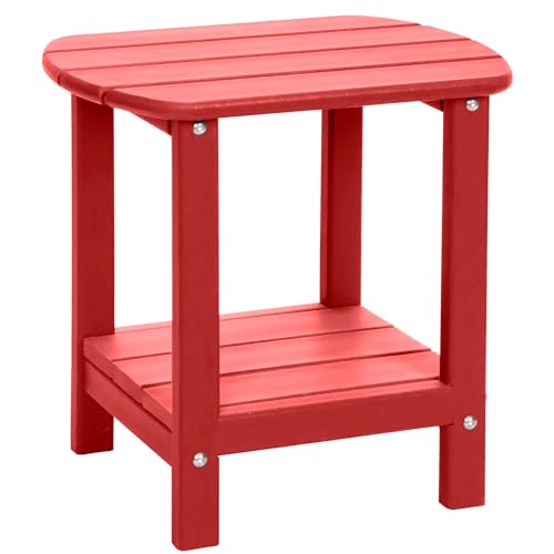 Adirondack Outdoor Side Table, 16.5” HDPE Small Patio Table with Storage Shelf, Weather Resistant End Table for Porch, Pool & Yard (Red) - color: Red