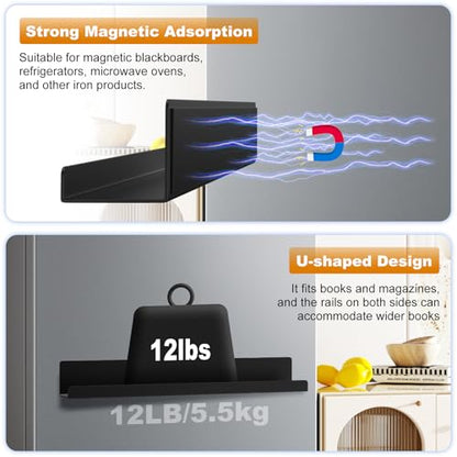 2 Pack Magnetic Book Shelf for Whiteboard, 17 Inch Heavy Duty Metal Magnetic Shelves, Holds 12 lbs, Magnetic Book Display for Classroom Furniture, Office - Black - color: Black