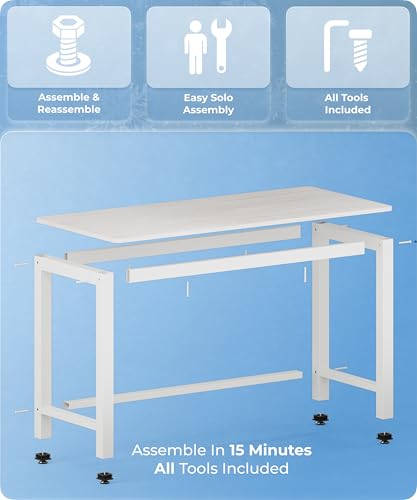 43'' Home Office Desk Modern Computer Desk 43.3X 23.6x29.5 inches PC Table with Thicken Frame Industrial Style Sturdy Metal Frame Furniture for Writing Gaming Grey Oak+White - color: Grey Oak, size: 43