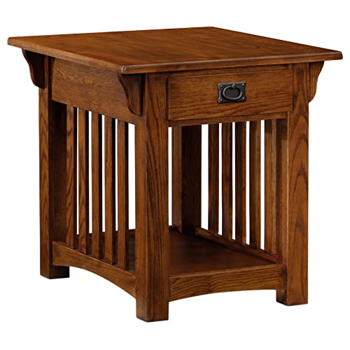 Leick Home Mission End Table, Solid Wood Construction, 1 Storage Drawer, Bottom Display Shelf, Slatted Sides, Easy-Assembly, Medium Oak, 25.0 in. W x 22.0 in. L x 23.0 In. H, 8207 - color: Medium Oak