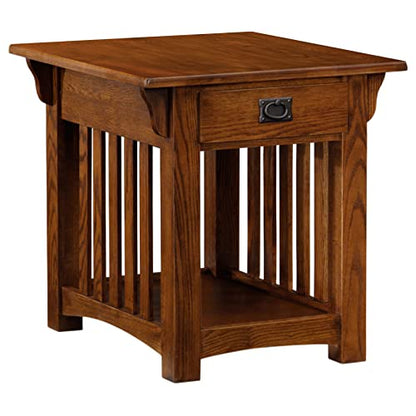 Leick Home Mission End Table, Solid Wood Construction, 1 Storage Drawer, Bottom Display Shelf, Slatted Sides, Easy-Assembly, Medium Oak, 25.0 in. W x 22.0 in. L x 23.0 In. H, 8207 - color: Medium Oak