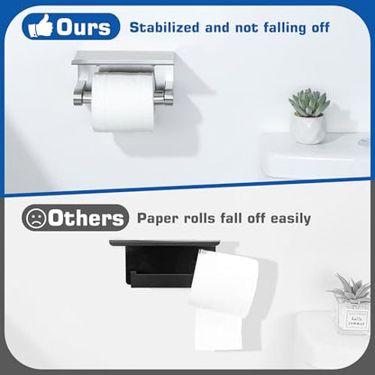 Alise Toilet Paper Holder,Double Post Paper Holder SUS304 Stainless Steel Toilet Paper Roll Holder with Shelf Spring Loaded Tissue Holder (Adhesive or Screw),Brushed Nickel - color: Brushed Nickel, size: with Shelf