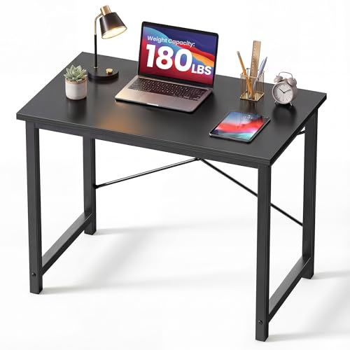 DUMOS 32 Inch Small Computer Desk for Home Office, Gaming Writing Desks for Bedroom Modern Study Work Table Simple Style Workstation with Reinforcement Structure, Black - color: Black, size: 32 Inch