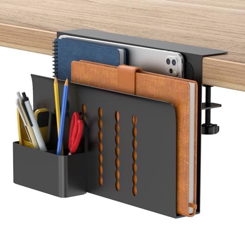 HAMOPY Desk Side Storage, Single-Layer Steel Hanging Desk Organizer with Magnetic Pen Holder, No Drilling Desk Drawer Cable Management Tray, Under Table Laptop Holder for Office, School&Home(Black) - color: Black, size: Single(1 Tier)