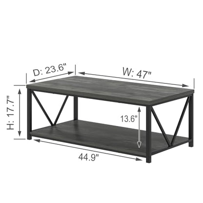 EXCEFUR Coffee Table, Rustic Wood and Metal Living Room Table, Industrial Rectangle Center Table with Storage Shelf, 47 Inch Grey - color: Grey, size: 47 inch