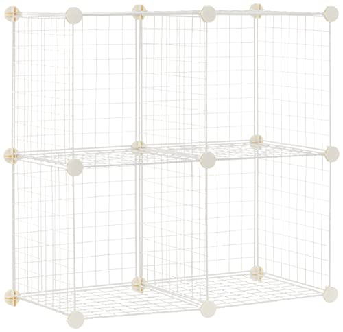 Amazon Basics 4 Cube Wire Grid Storage Organizer, Closet Organizer and Shelves, Stackable, Space-Saving, Easy to Assemble, 14"x14"x14", White - color: White