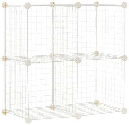 Amazon Basics 4 Cube Wire Grid Storage Organizer, Closet Organizer and Shelves, Stackable, Space-Saving, Easy to Assemble, 14"x14"x14", White - color: White