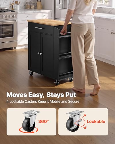 VEVOR Kitchen Island Cart with Storage, 31.3 in Wide Mobile Rolling Storage Island on Swivel Wheels, with Drawer, Storage Cabinet, Spice/Towel Rack, Table for Home Dining Room, Black - size: 31.3"W-Black