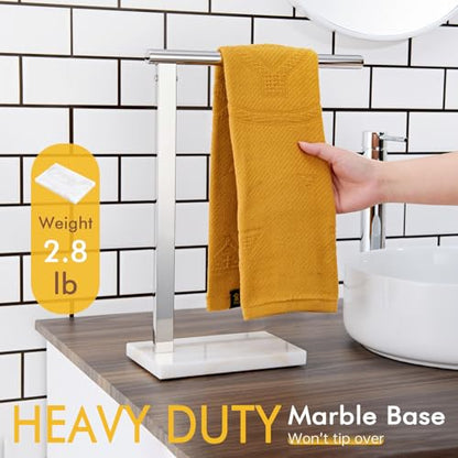 KOKOSIRI Hand Towel Holder Stand Towel Rack with Steady Marble Base for Bathroom Vanity Countertop, Polished Stainless Steel 15.7'' Height THS0006-CH - color: Polished Chrome, size: 1-Bar