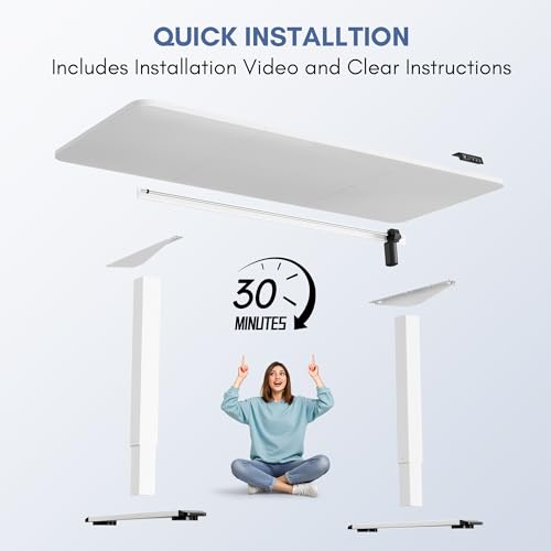 Furmax 63 Inches Electric Height Adjustable Standing Desk Home Office Desk | Large Sit Stand Up Computer Desk Memory Preset with T-Shaped Metal Bracket, White - color: White, size: 63 Inch