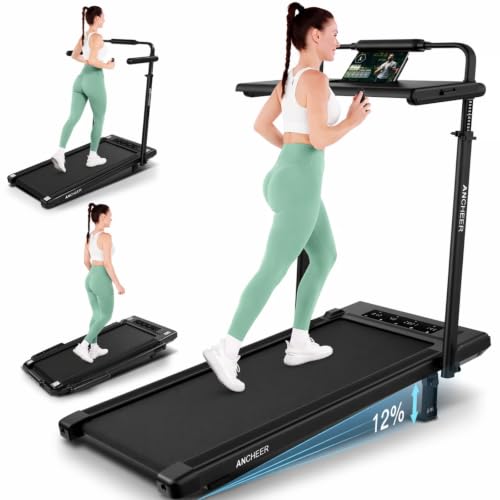 FUNMILY Upgrade Walking Pad Folding Treadmill with 12%/15% Incline & Handle Bar, 3.5HP Foldable Under Desk Compact Treadmills for Home/Office/Gym, 400+lb Capacity, Shock Absorption - color: TR12_Black