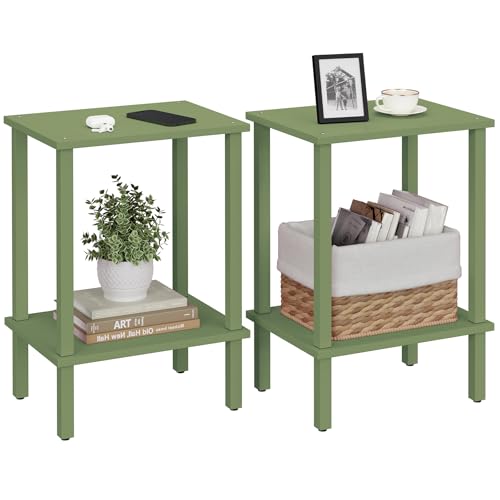 TUTOTAK End Table, Set of 2, Side Table, Nightstand, 2-Tier Storage Shelf, Sofa Table for Small Space, Living Room, Bed Room, Olive Green TB01BOG035 - color: Olive Green