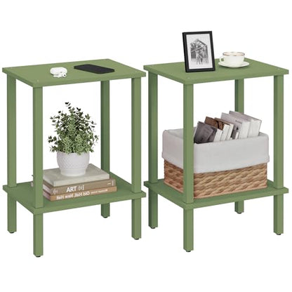 TUTOTAK End Table, Set of 2, Side Table, Nightstand, 2-Tier Storage Shelf, Sofa Table for Small Space, Living Room, Bed Room, Olive Green TB01BOG035 - color: Olive Green