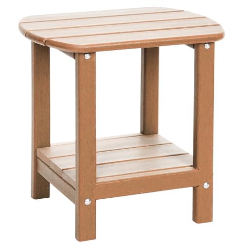 Adirondack Outdoor Side Table, 16.5” HDPE Small Patio Table with Storage Shelf, Weather Resistant End Table for Porch, Pool & Yard (Teak) - color: Teak