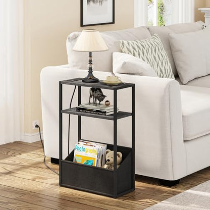 TUTOTAK Keep Phones Charged & Books Organized with Slim 3-Tier Side Table with Charging Station for Living Room Bedroom Charcoal Grey TB01BY095 - color: Charcoal Grey