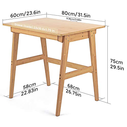 Nnewvante 31.5" Bamboo Writing Desk, Home Office Computer Desk with Drawer | Compact Modern Simple Style, Study Table with Storage for Small Spaces - size: 31.5''-Bamboo
