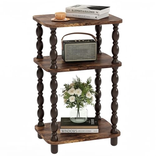 Retro End Table, 3-Tier Small Side Table, Narrow Couch Side Table for Small Spaces, Farmhouse End Table, Modern Accent Table, Skinny Bedside Table Nightstand for Bedroom, Living Room (Rustic Brown) - color: Rustic Brown, size: Standard