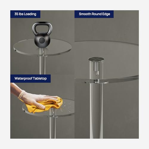 HMYHUM Acrylic Drink Table for Small Spaces, 11.8" L x 11.8" W x 21.3" H, Clear Pedestal Side Table for Living Room, Round, Easy Assembly - size: 11.8 inch