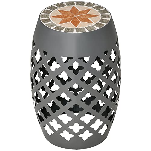 Outsunny 12" Patio Round Side Table, Outdoor Footstool, Garden Mosaic Accent Side Table, Plant Stand, Gray - color: Grey