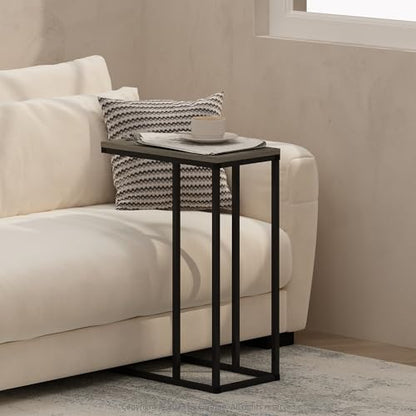 Furinno C-Shaped Side Table, Metal Frame End Table, Night Stand, Bedside Table, for Living Room, Bedroom, French Oak Grey - color: French Oak Grey, size: C-Shaped with Metal Frame
