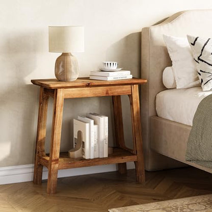 LITTLE TREE Narrow Side Table, Solid Wood Slim End Table for Small Spaces, 23.6" Sofa Side Tables, Skinny Bedside Tables Nightstand for Bedroom, Natural Wood (1 Piece)