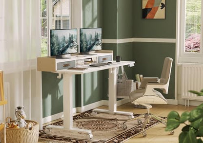 Claiks Standing Desk with Drawers, Stand Up Electric Standing Desk Adjustable Height with Storage Shelf and Splice Board, 55 Inch, White - color: White, size: 55.1×23.6