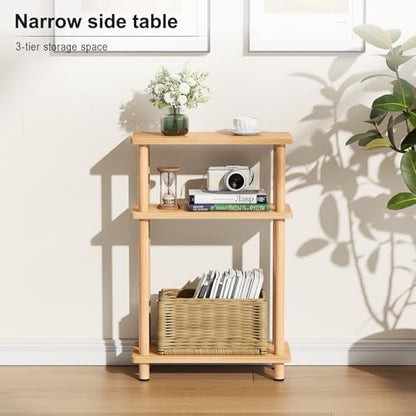 Apicizon Small Narrow Side Table, 3-Tier Skinny End Table for Small Spaces, Slim Nightstand with Storage Shelf, Bedside Table for Living Room, Bedroom, Natural - color: Natural, style: Narrow Side Table