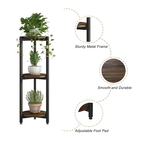 Plant Stand Indoor Corner Tall 3 Tier Metal Modern Flower Storage Plant Shelf Holder for Living Room Balcony Garden,Black (3 Tier-Black Round)