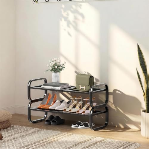 2 Tier Shoe Rack - Expandable Shoe Organizer for Closet, Adjustable Metal Shoe Shelf Storage, Stackable Long Shoe Stand Holder for Garage, Entryway, Door Entrance - size: 2 Tier