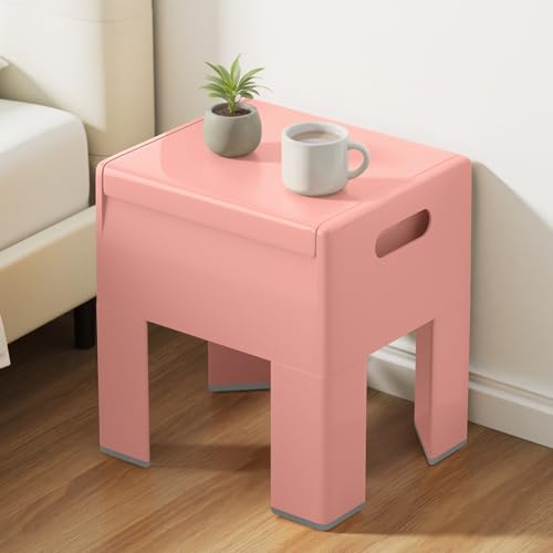 HOTEAGLE Modern Nightstand - Multifunctional Plastic Bedside Table with Storage Space, Side Table Easy Assembly for Bedroom, Dorm and Small Areas (14.2" D x 11.8" W x 15.78" H, Pink) - color: Pink