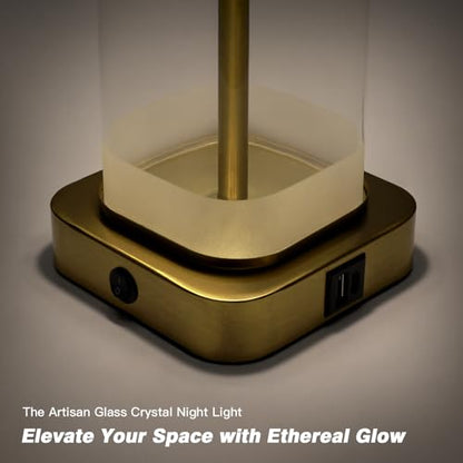 28" Gold Glass Table Lamp Single with Night Light, Modern Bedside Lamp with USB C+A Charging Ports, Nightstand Lamp for Living Room, Glass Lamps for Bedroom End Table Office, Bulbs Included, 1Pack - color: Gold(1 Pack)