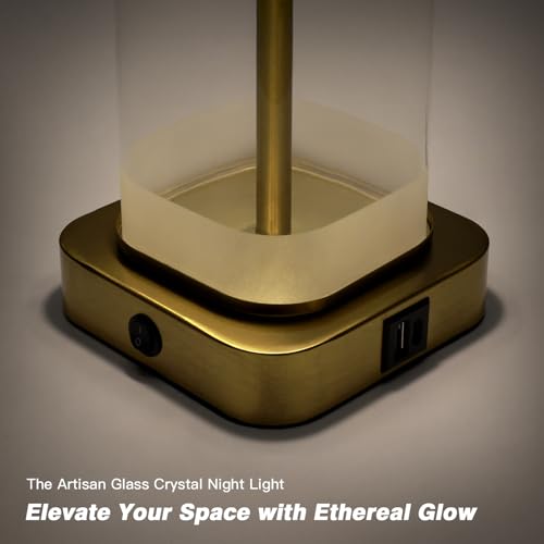 28" Gold Glass Table Lamps Set of 2 with Night Light, Modern Bedside Lamps with USB C+A Charging Ports, Nightstand Lamps for Living Room, Glass Lamps for Bedroom End Table Office, 2 Bulbs Included - color: Gold