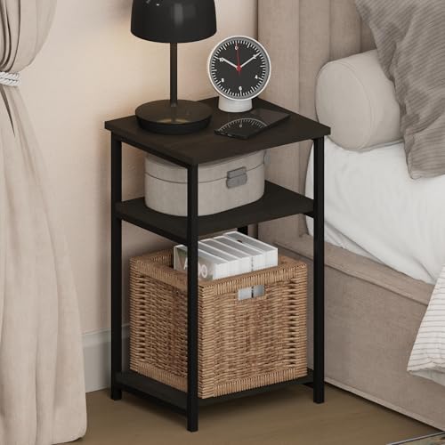 Furinno JUST Night Stand, Nightstand, 3-Tier Metal Frame End Table with Open Shelf, Side Table, End Table, for Living Room, Bedroom, Espresso - color: Espresso
