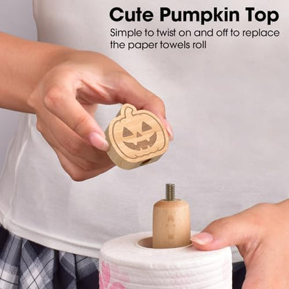 KitchLife Cute Wooden Paper Towel Holder Countertop - Solid Freestanding Paper Towel Dispenser Stand Organizer with Anti-Skid Base (Pumpkin) - style: Pumpkin