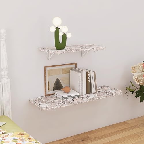 Wall Mounted Folding Table 40"x 16" with Removable Heavy-Duty Brackets Support Up to 200 Pounds Folding Desk for Small Space Home Laundry Room Office Rv Suitable for Solid Wall (Life Summer Flowers) - color: Life Summer Flowers
