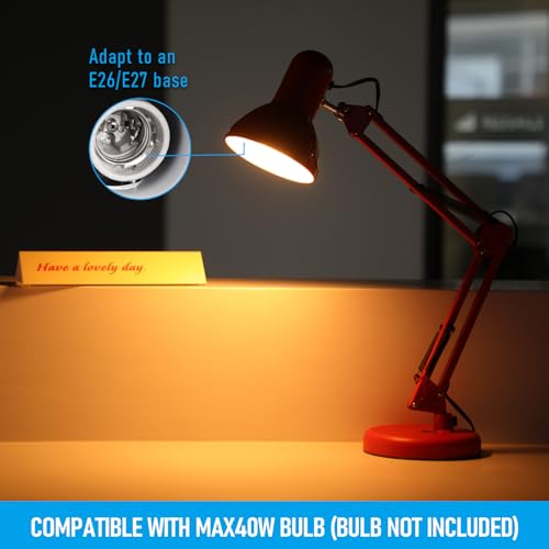 TORCHSTAR Metal Desk Lamp, Adjustable Swing Arm, E26, Red | Architect Gooseneck Multi-Joint Clip Table Lamp with Plastic Clamp, for Home Office, Work, Study, Reading, Bulbs not Included - color: Red