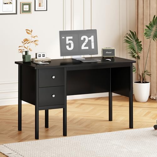 BHG Computer Desk with Drawers,Modern White Home Office Desk with Storage Filing Cabinet, Vanity Desk Makeup Dressing Table for Bedroom,Small Writing Table PC Desks for Study (Black, 43.3") - color: Black
