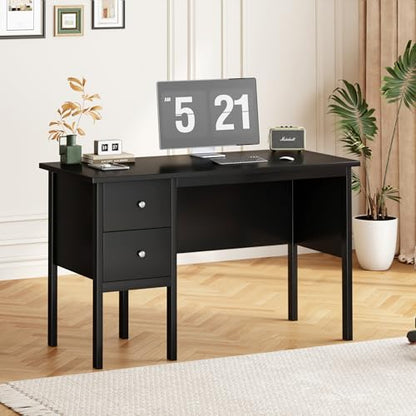 BHG Computer Desk with Drawers,Modern White Home Office Desk with Storage Filing Cabinet, Vanity Desk Makeup Dressing Table for Bedroom,Small Writing Table PC Desks for Study (Black, 43.3") - color: Black