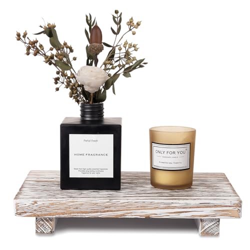 Wood Bathroom Tray Farmhouse Decor Kitchen Soap Holder, 9"x6" Retrowhite | Waterproof, Lightweight, Easy Clean, Small Wooden Riser Pedestal Stand Accessories for Office Desk, Vanity, Counter, Sink - color: Retro White, size: 9" x 5.9" x 1.6"